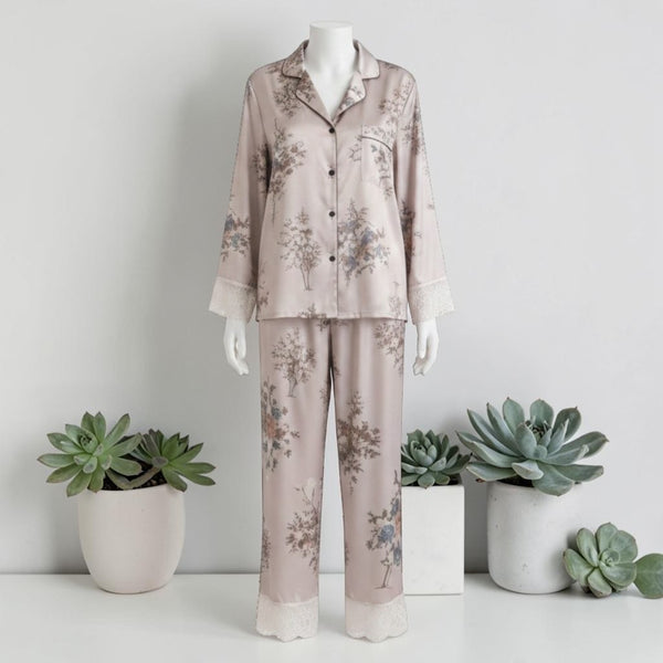 Lavender Floral Satin 7-Piece Pajama Set