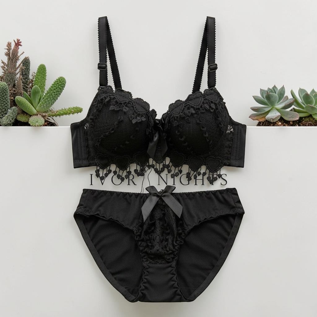 Floral Lace Lingerie Set - Onyx Black