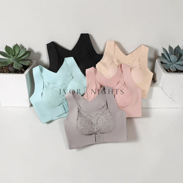 Butterfly Lace Front-Closure Wireless Bra