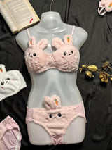 Plush bunny lingerie set worn – white and pink