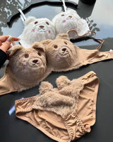 Plush bear lingerie set – white and beige