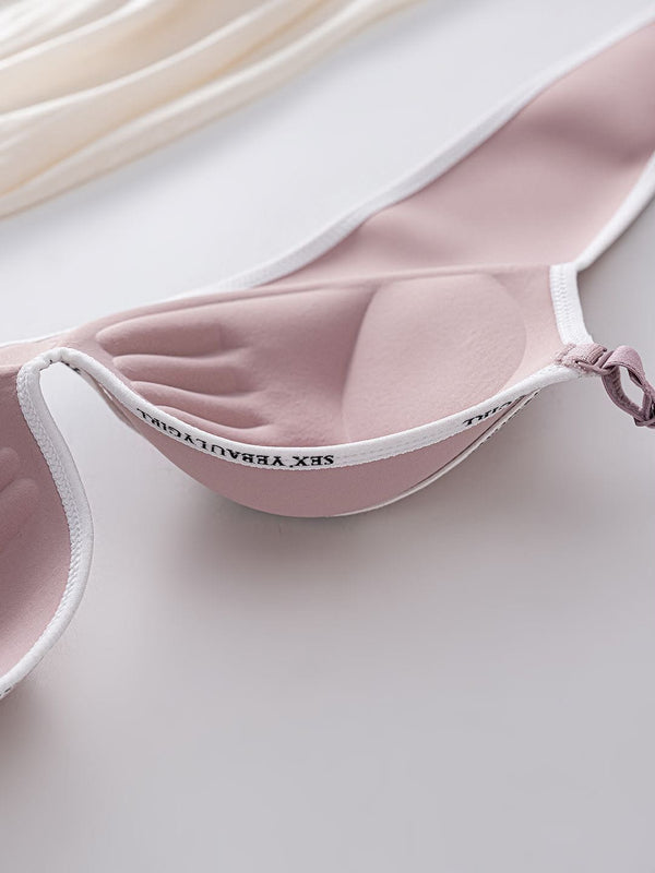 Pink padded bra – close up front view