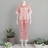 Strawberry Heart Print Pajama Set - Red Heart