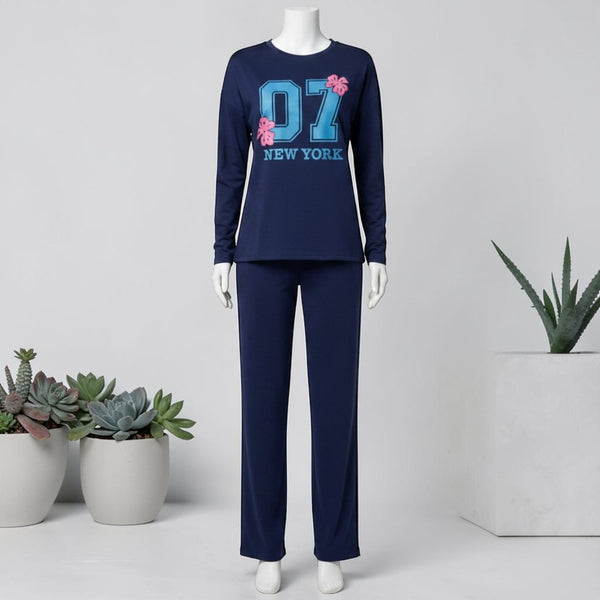 07 New York Printed Pajama Set Navy Blue - Mannequin View