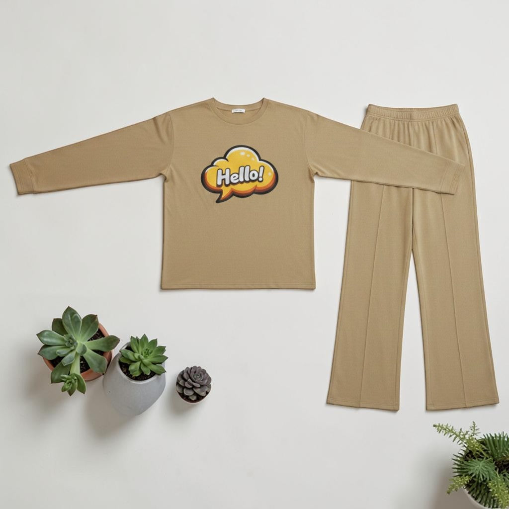 Printed Co-ord Set Beige - Flat Lay View