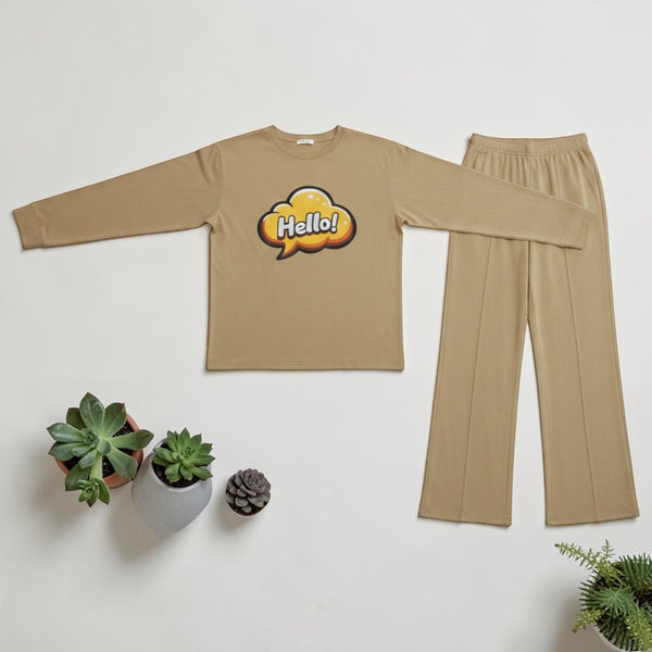 Printed Co-ord Set Beige - Flat Lay View