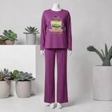 Good Morning Printed Pajama Set Purple - Mannequin View