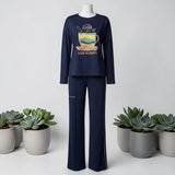Good Morning Printed Pajama Set Navy Blue - Mannequin View