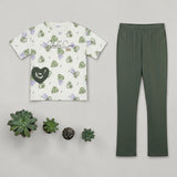 Sweet Escape Co-ord Set - White cookie heart print tee with olive green trousers