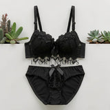 Floral Lace Lingerie Set - Onyx Black