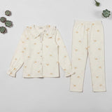 Korean Gold Heart PJ Set - flat lay showing ivory top with gold heart print and matching trousers