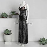 Black Floral Lace Floor-Length Nightgown
