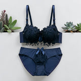 Floral Lace Lingerie Set - Midnight Navy