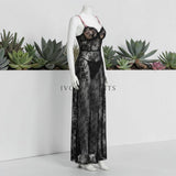 Black Floral Lace Floor-Length Nightgown