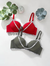 Ivory Nights padded bra in red and olive grey colors