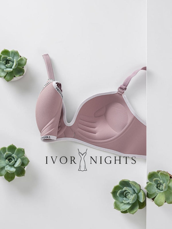 Imported Padded Bra - Wireless Push-Up with Letter Trim Band