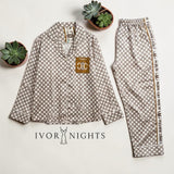 Double C monogram houndstooth satin pyjama set by Ivory Nights - front view