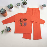 LO YU Printed Pajama Set Coral Orange - Flat Lay View