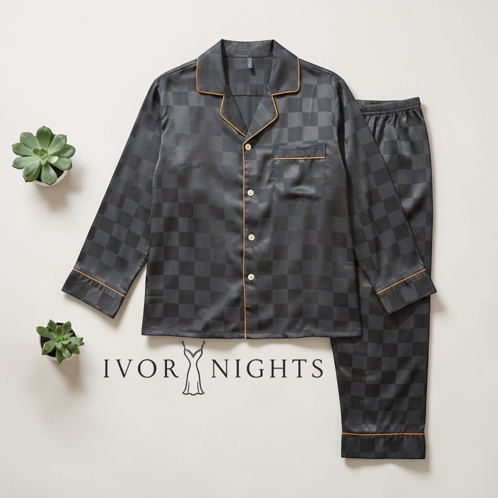Charcoal Checker Satin PJ Set