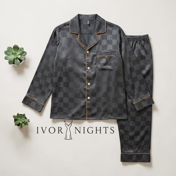 Charcoal Checker Satin PJ Set