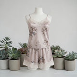 Lavender Floral Satin 7-Piece Pajama Set