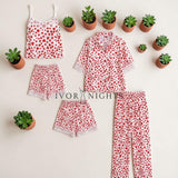 Strawberry Heart Print Pajama Set - 5 Pcs