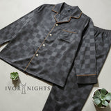 Charcoal checker satin pyjama set by Ivory Nights - detail view