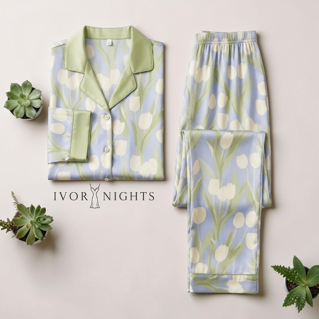 Tulip Print Silk Pajama Set