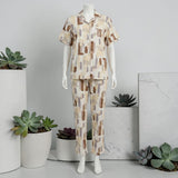 Brushstroke Print PJ Set - mannequin front view showing full cream brushstroke print set