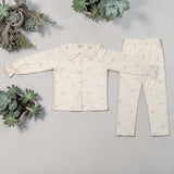 Korean Soft Heart PJ Set - flat lay showing ivory top with pink heart print and matching trousers