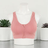 Front zip cotton bra available in 5 colors - maroon, brown, nude, coral, pink flat lay