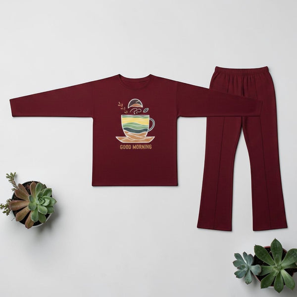 Good Morning Printed Pajama Set Navy Blue - Mannequin View